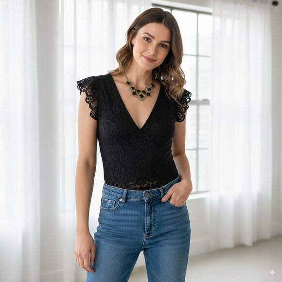 NWT BELLEVUE THE LABEL Raven Sleeveless Lace Bodysuit in Black - Picture 1 of 4